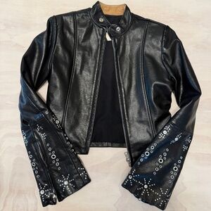 RARE Vintage VON DUTCH ORIGINALS Leather MOTO Biker Jacket Studded Womens Y2k